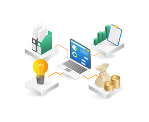 Concept 3d isometric illustration of enterprise resource planning data analysis network