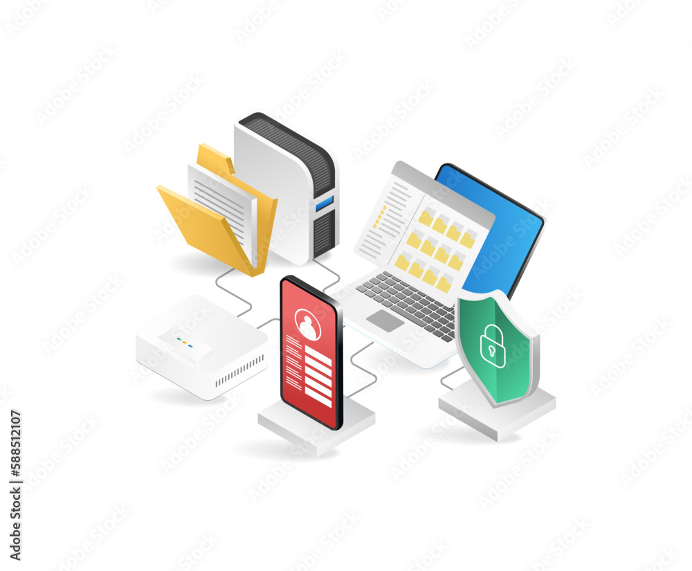 Aufkleber data protection concept. isometric flat 3d vector illustration. objects isolated on a white backgrou