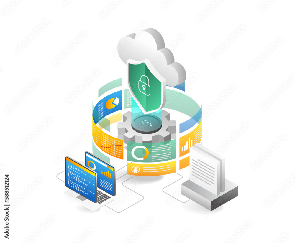 Aufkleber concept 3d isometric illustration of cloud server security endpoint analysis screen