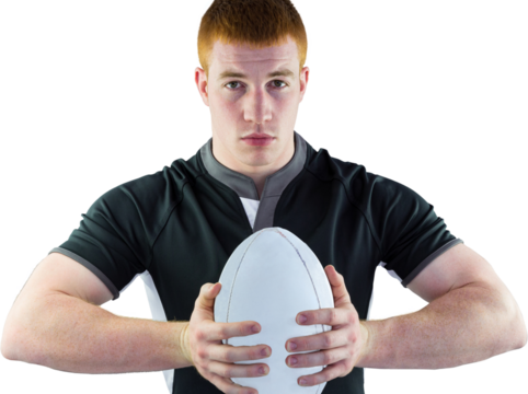 Rugby player holding a rugby ball