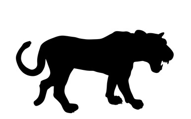 Lioness vector silhouette illustration isolated on white background. Lion female. Animal king. Big cat. Africa pride. Leo zodiac symbol. Wildlife predator. African big five. Mountain lion cougar shape