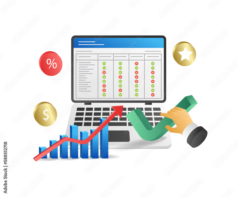 Poster laptop with financial data. vector illustration in flat design style.