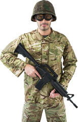 Portrait of soldier holding rifle