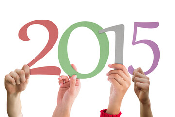 Hands with 2015 against white background