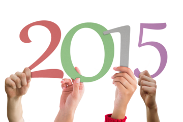 Hands with 2015 against white background