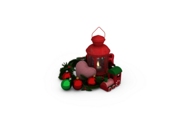 Digital image of lantern with Christmas accessories