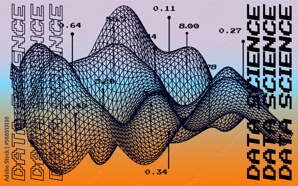 Aufkleber Data visualization in a three-dimensional abstract geometric graph. Machine learning and AI subject illustration.