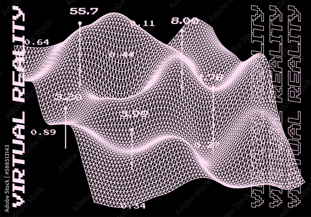Aufkleber 3d glitched and distorted plane made of mesh. computer science and virtual reality subject illustrat
