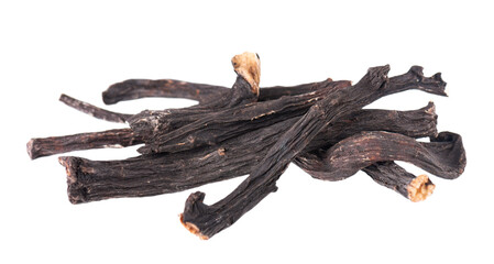 Common comfrey root isolated on white background. Dry roots of Symphytum officinale.