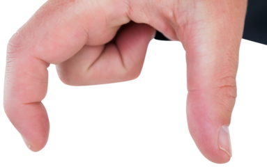 Mid section of a businessman in suit with hands out