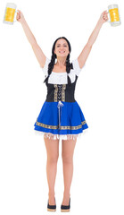 Pretty oktoberfest girl holding beer tankards