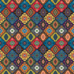 Ethnic textile pattern. Colorful Turkish rug design.