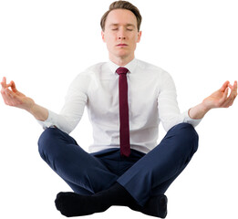  Zen businessman meditating in yoga pose