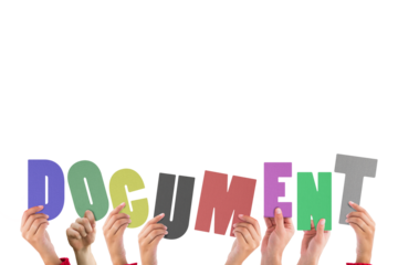 Colorful alphabet spelling document held up by people 