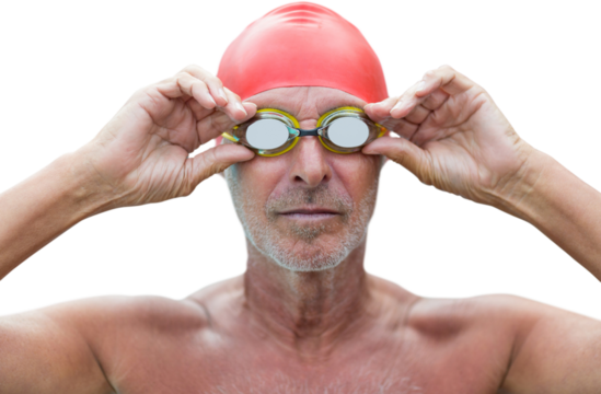 Senior man wearing swimming goggles