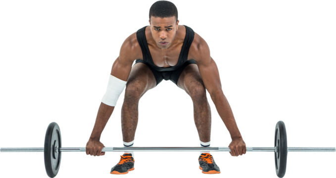 Bodybuilder lifting heavy barbell weights