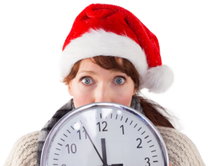 Woman holding a large clock