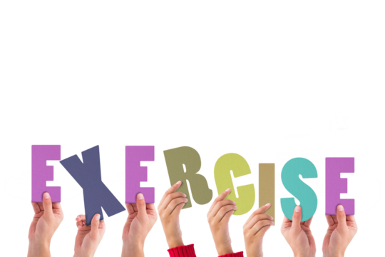 Cropped hands holding colorful word exercise 