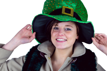 Portrait of smiling woman wearing green hat 