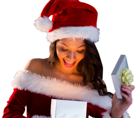 Sexy santa girl opening gift