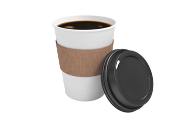 Dark coffee on white cup over white background