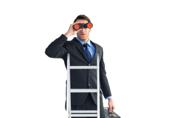 Businessman looking on a ladder
