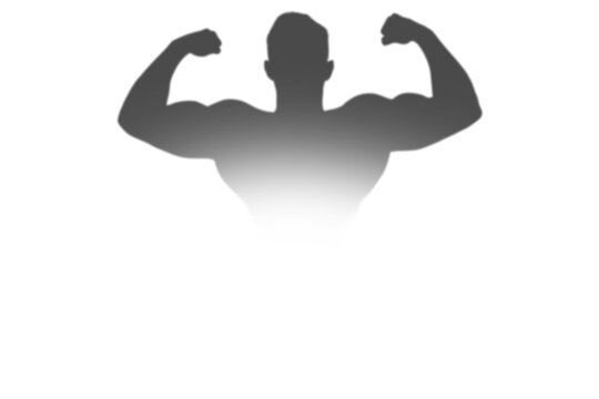 Silhouette image of male athlete flexing muscles