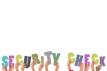 Cropped hands holding colorful alphabets forming security check