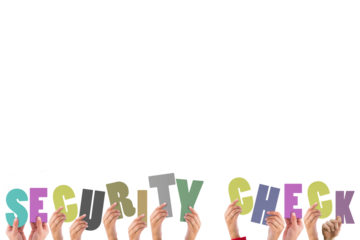 Cropped hands holding colorful alphabets forming security check