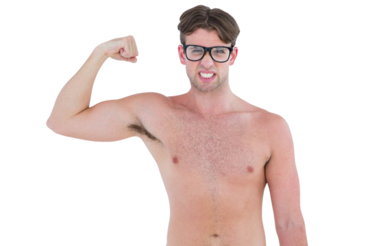 Geeky hipster posing topless - Powered by Adobe