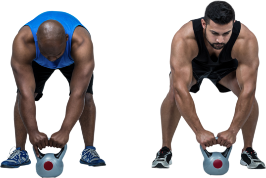 Strong friends lifting kettlebells together