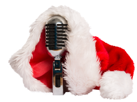 Vintage mic with santa hat