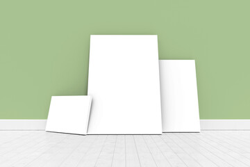 Digitally generated image of whiteboards against green wall