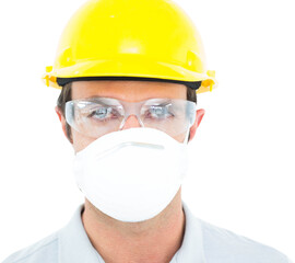 Worker wearing protective mask and glasses