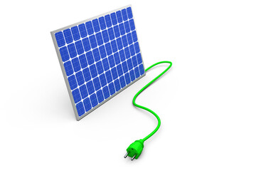 3d illustration of solar panel with green cable