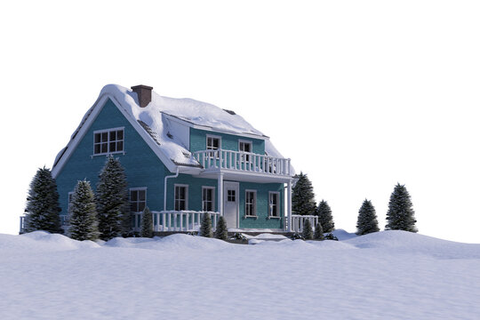 Snow covered house with trees