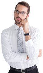 Portrait of a businessman with glasses thinking 