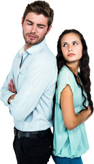 Couple looking at each other while standing back to back