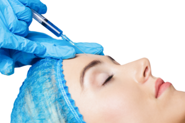 Woman receiving botox injection on her forehead