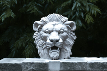 Lion head statue in marble archway