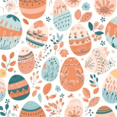 Zelfklevend Fotobehang Hand-drawn vector Easter egg pattern with colorful design on white background. Seamless and versatile, perfect for various projects, seamless pattern, pastel colours. Crafting or Digital Background © Samantha Future