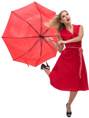 Elegant blonde holding umbrella