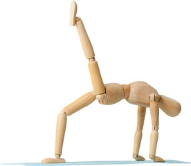 Wooden 3d figurine in yoga posture on exercise mat