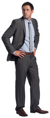 Serious businessman with hands on hips