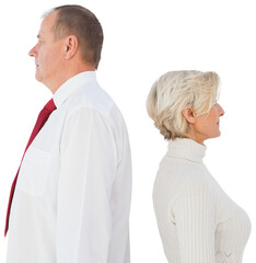 Older couple standing not facing each other