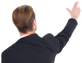 Rear view of businessman pointing with his fingers