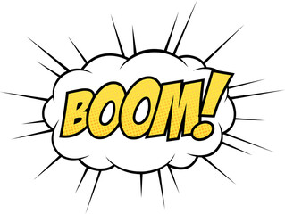 Boom text on speech bubble icon