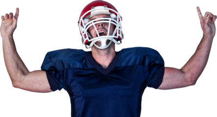 Rugby player celebrating while pointing up