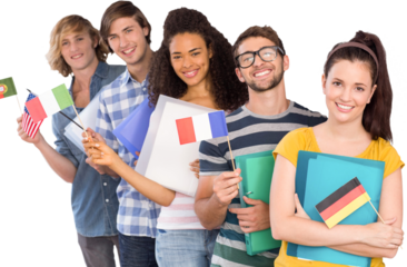 College students holding flags