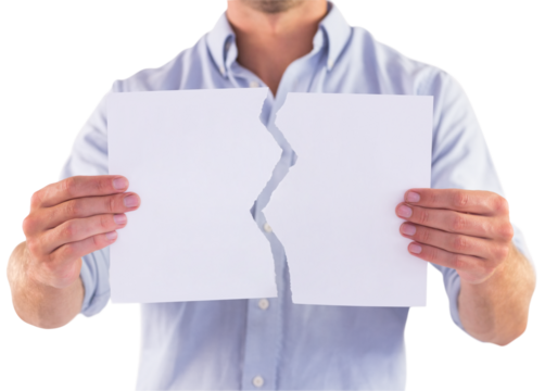 Man holding torn white paper - Powered by Adobe